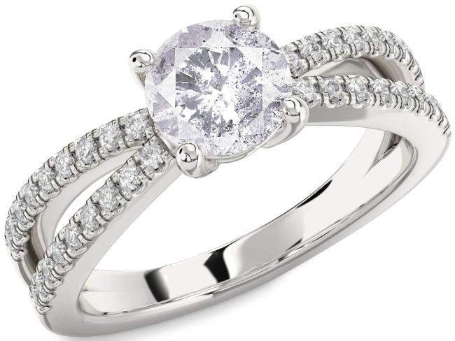 Salt & Pepper Diamond Silver Round Solitaire Pave Engagement Ring