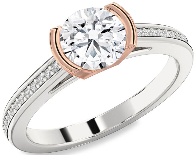 Diamond White Rose Gold Round Solitaire Pave Engagement Ring