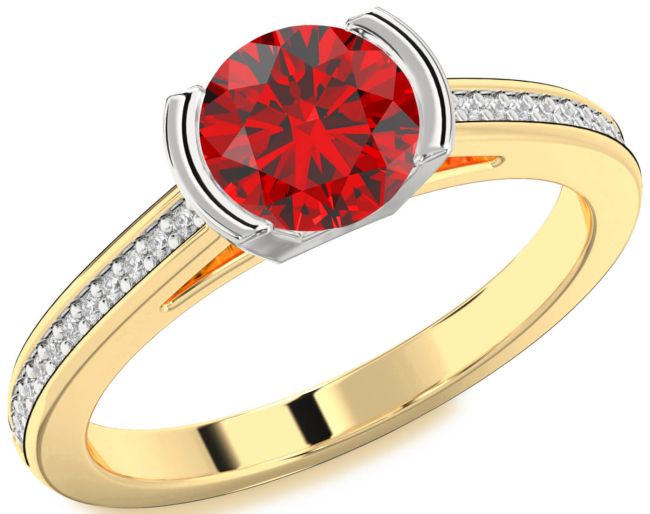 Diamond Ruby White Yellow Gold Round Solitaire Pave Engagement Ring