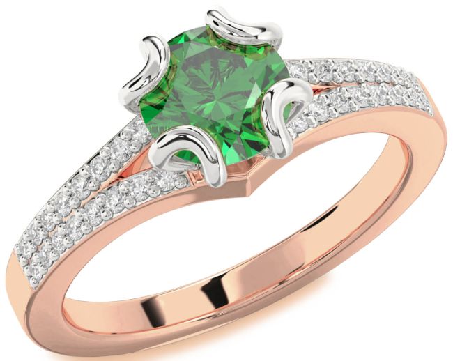 Diamond Emerald White Rose Gold Round Solitaire Pave Engagement Ring