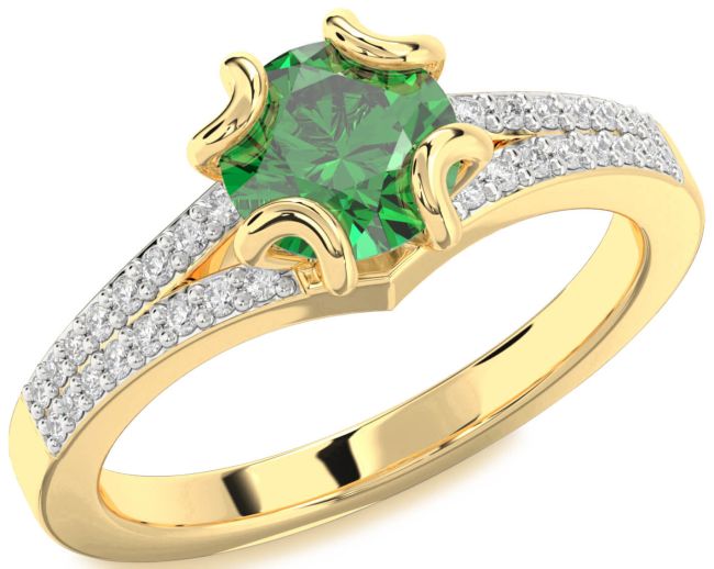 Diamond Emerald Gold Silver Round Solitaire Pave Engagement Ring
