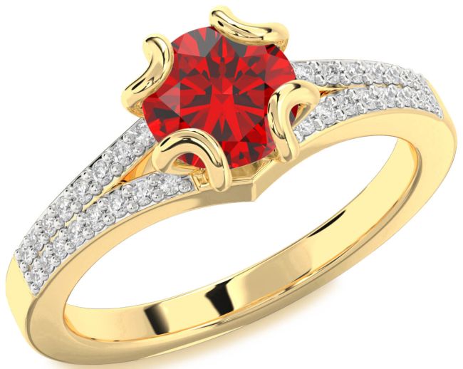 Diamond Ruby Gold Silver Round Solitaire Pave Engagement Ring