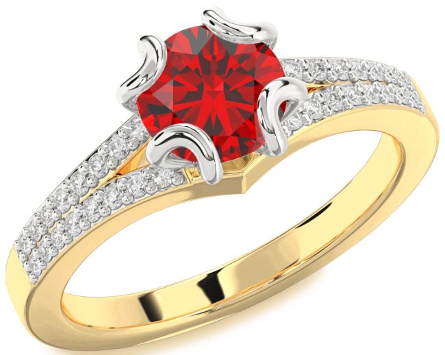 Diamond Ruby White Yellow Gold Round Solitaire Pave Engagement Ring