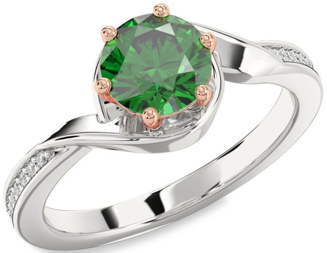 Diamond Emerald Platinum & Rose Gold Round Solitaire Engagement Ring