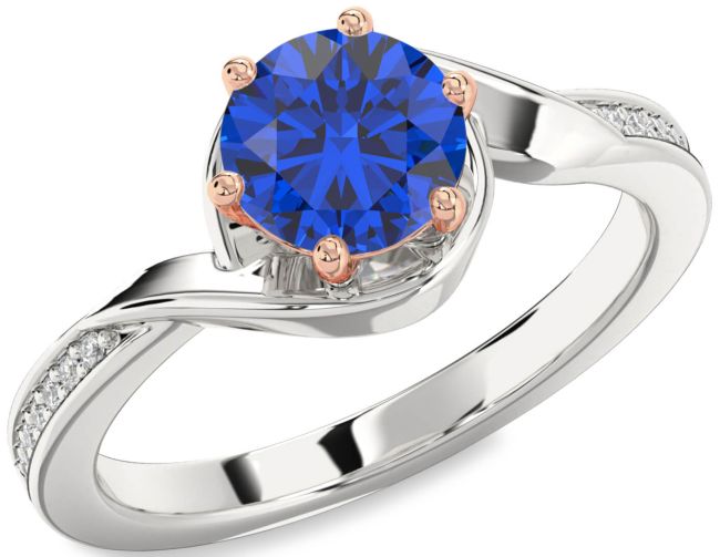 Diamond Blue Sapphire Platinum & Rose Gold Round Solitaire Engagement Ring