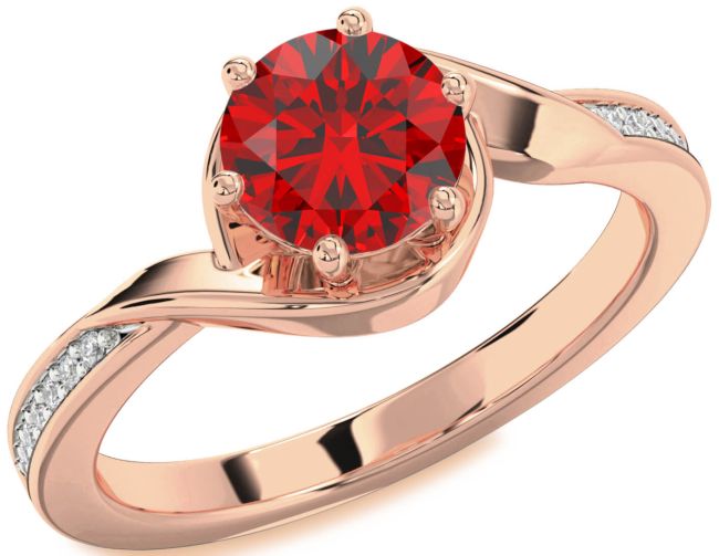 Diamond Ruby Rose Gold Silver Round Solitaire Engagement Ring