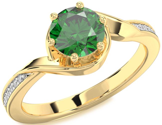 Diamond Emerald Gold Round Solitaire Engagement Ring