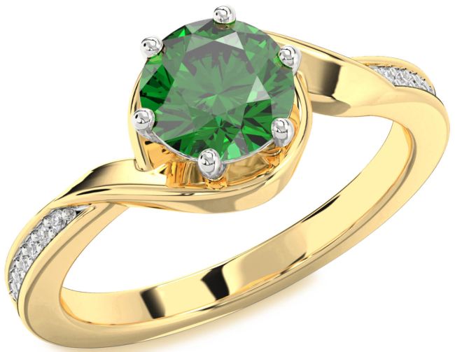 Diamond Emerald White Yellow Gold Round Solitaire Engagement Ring