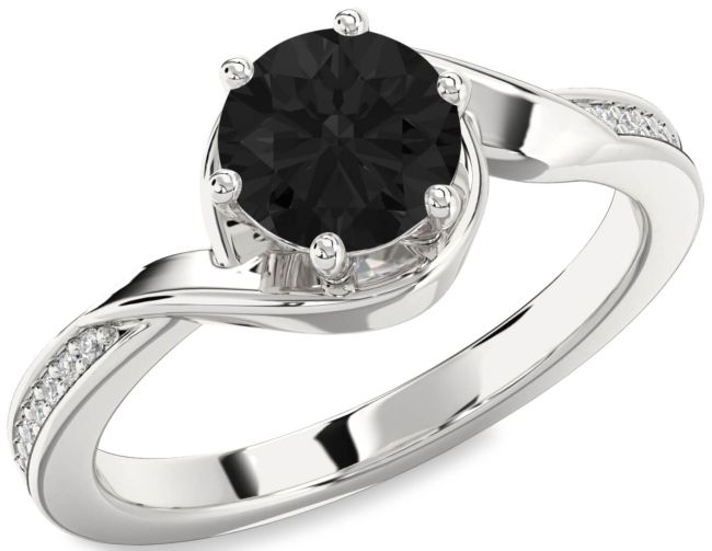 Black Diamond Silver Round Solitaire Engagement Ring