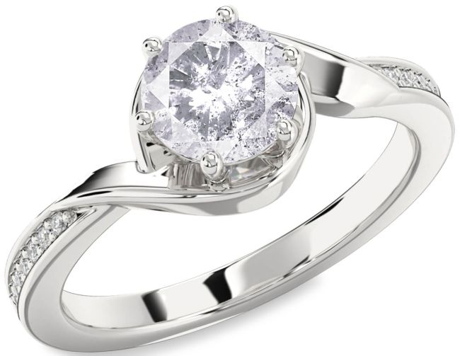 Salt & Pepper Diamond Silver Round Solitaire Engagement Ring