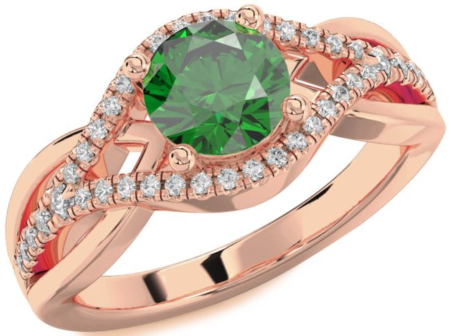 Diamond Emerald Rose Gold Silver Round Solitaire Engagement Ring