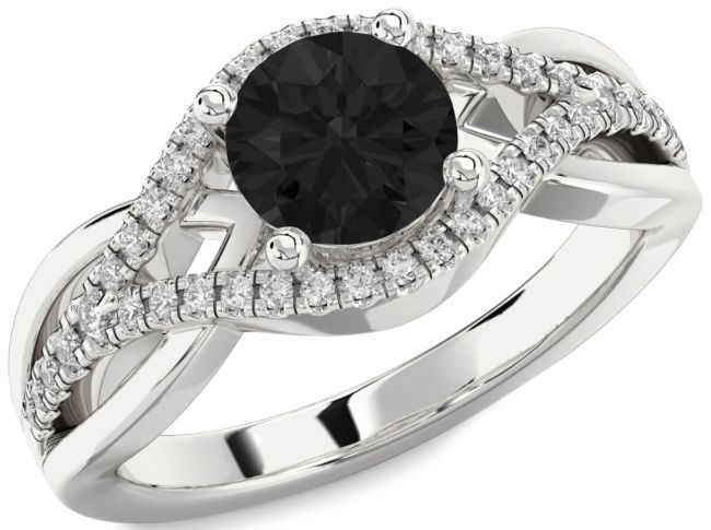 Black Diamond Silver Round Solitaire Engagement Ring