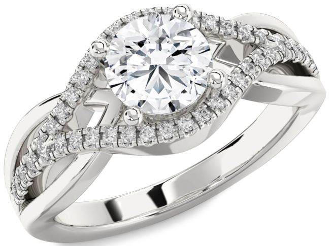 Diamond Silver Round Solitaire Engagement Ring