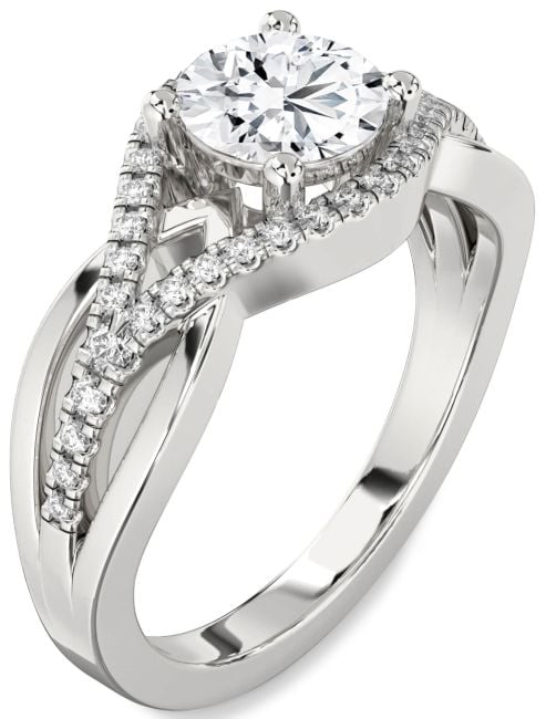 Lab Diamond Silver Round Solitaire Engagement Ring