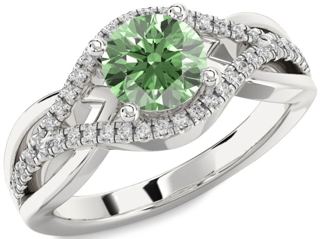 Green Diamond Silver Round Solitaire Engagement Ring