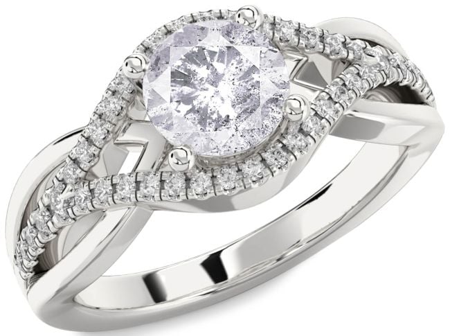Salt & Pepper Diamond Silver Round Solitaire Engagement Ring