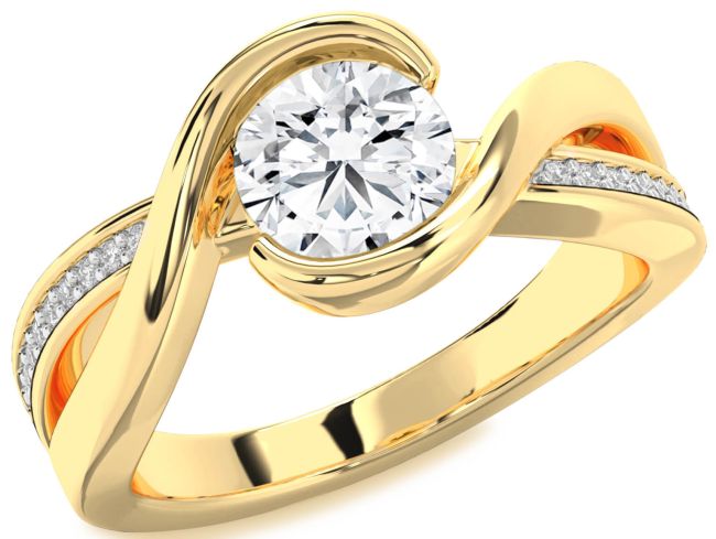 Diamond Gold Silver Round Solitaire Engagement Ring