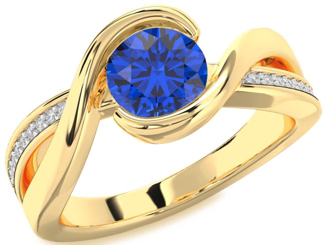 Diamond Blue Sapphire Gold Round Solitaire Engagement Ring