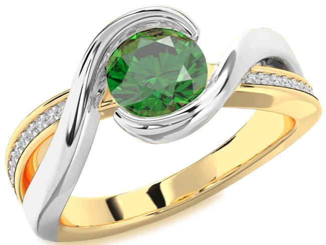 Diamond Emerald White Yellow Gold Round Solitaire Engagement Ring