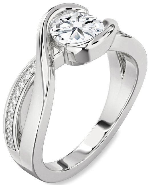 Lab Diamond Silver Round Solitaire Engagement Ring