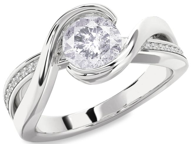 Salt & Pepper Diamond Silver Round Solitaire Engagement Ring