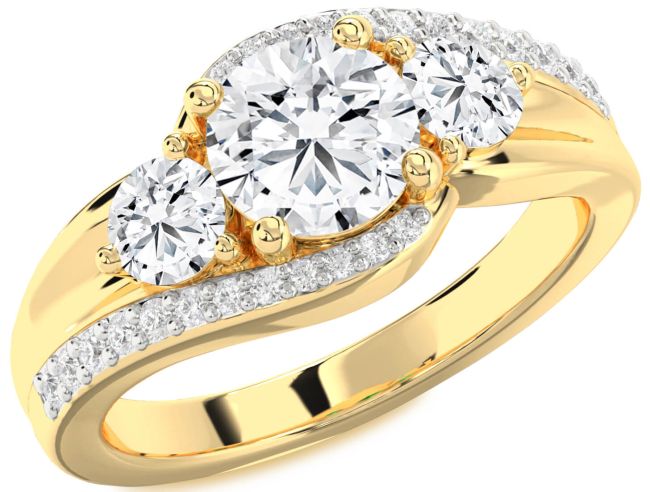 Diamond Gold Round Three Stone Engagement Ring