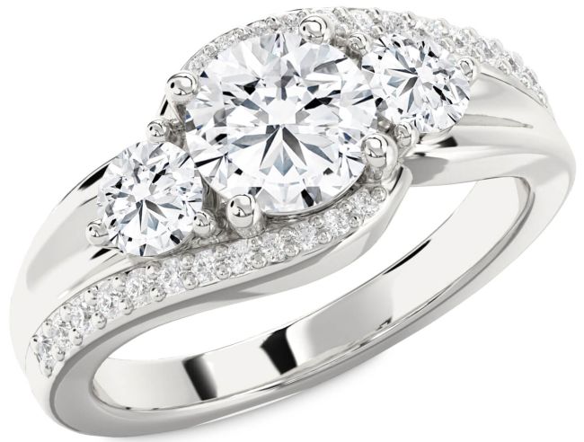 Diamond Silver Round Three Stone Engagement Ring