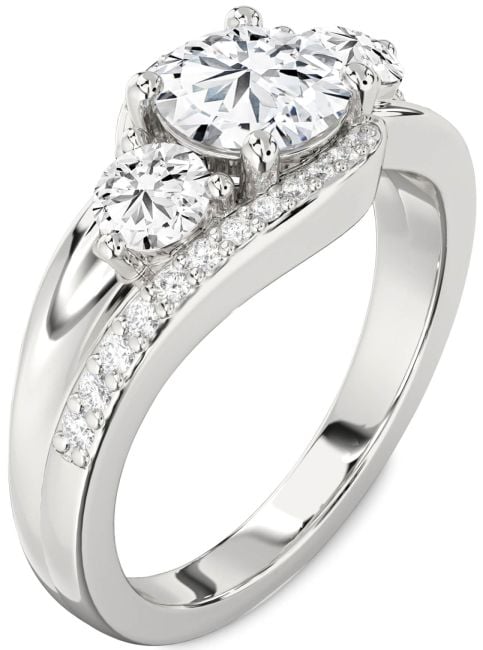Lab Diamond Silver Round Three Stone Engagement Ring
