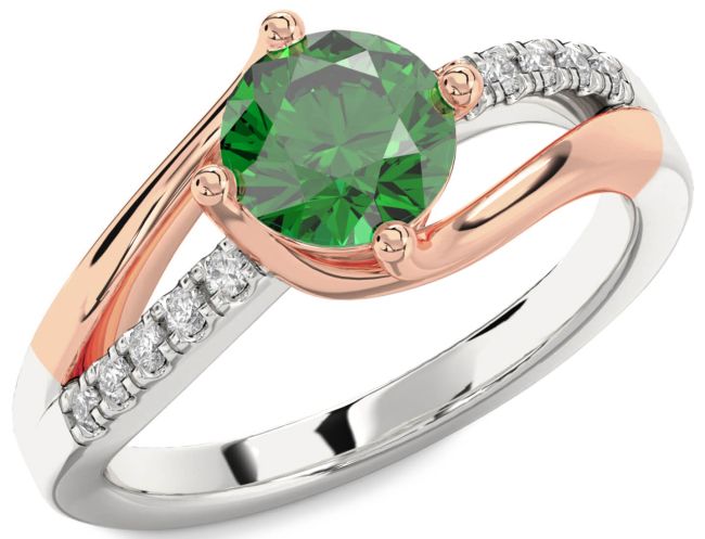 Diamond Emerald White Rose Gold Round Solitaire Engagement Ring