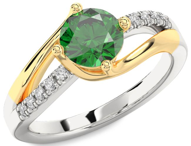 Diamond Emerald White Yellow Gold Round Solitaire Engagement Ring
