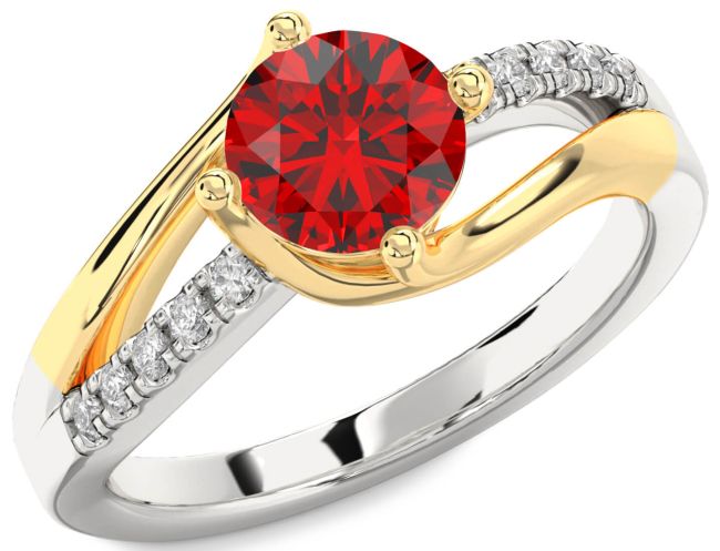 Diamond Ruby Gold Silver Round Solitaire Engagement Ring