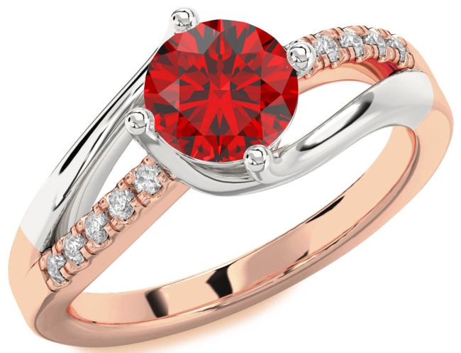 Diamond Ruby White Rose Gold Round Solitaire Engagement Ring