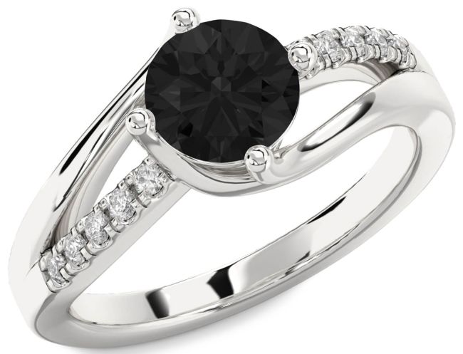 Black Diamond Silver Round Solitaire Engagement Ring