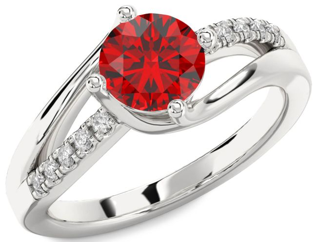 Diamond Ruby Silver Round Solitaire Engagement Ring