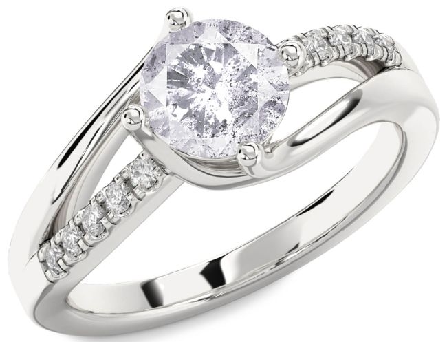 Salt & Pepper Diamond Silver Round Solitaire Engagement Ring