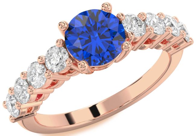Diamond Blue Sapphire Rose Gold Silver Round Engagement Ring