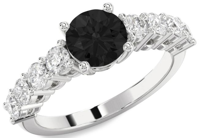Black Diamond Silver Round Engagement Ring