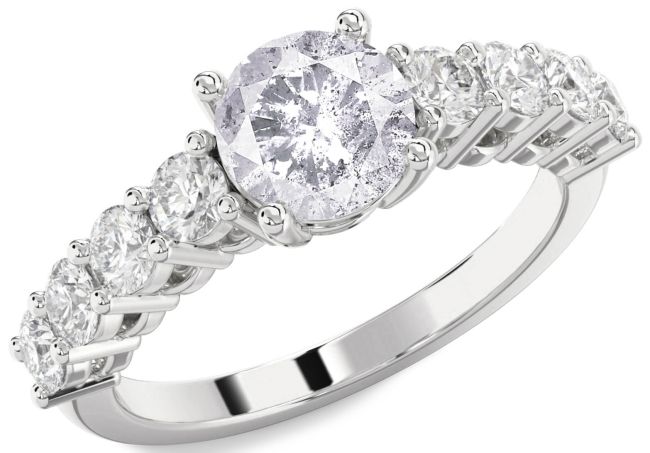 Salt & Pepper Diamond Silver Round Engagement Ring