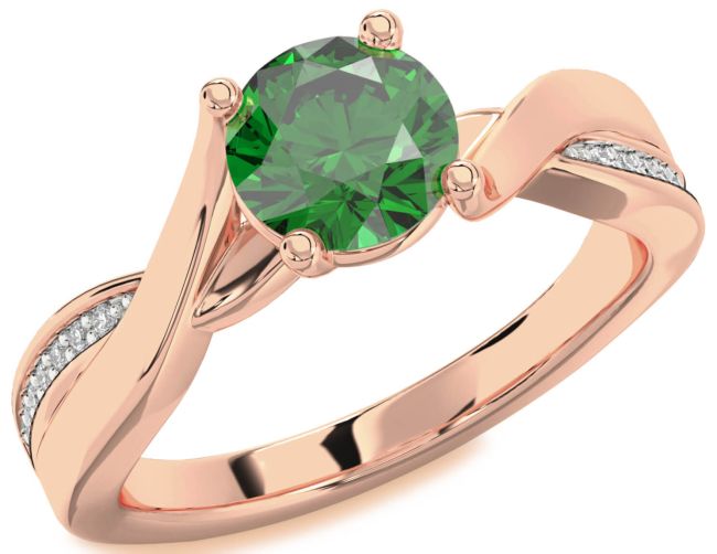 Diamond Emerald Rose Gold Round Solitaire Engagement Ring