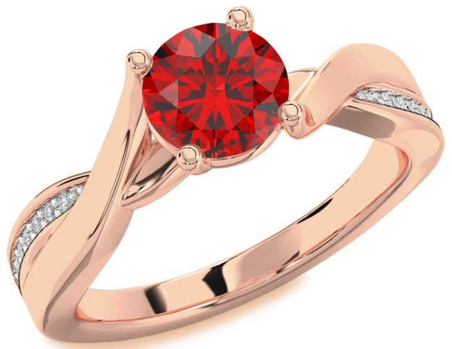 Diamond Ruby Rose Gold Round Solitaire Engagement Ring