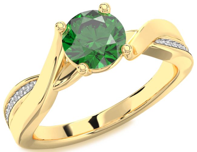 Diamond Emerald Gold Round Solitaire Engagement Ring