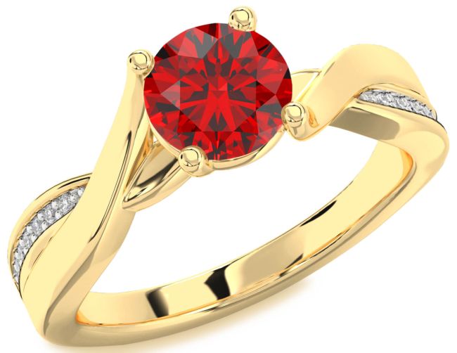 Diamond Ruby Gold Round Solitaire Engagement Ring