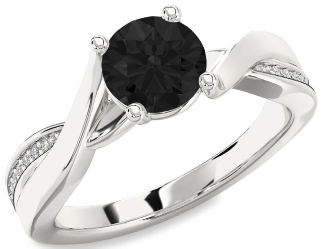Black Diamond Silver Round Solitaire Engagement Ring