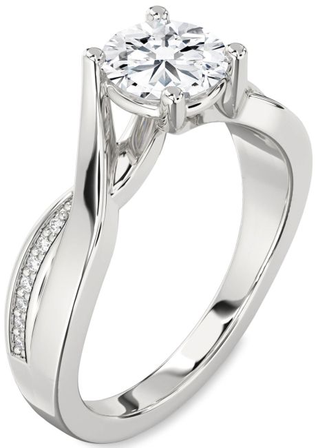 Lab Diamond Silver Round Solitaire Engagement Ring