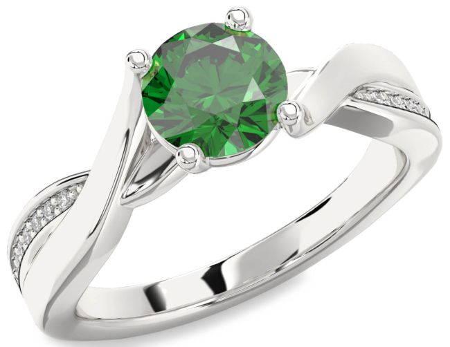 Diamond Emerald White Gold Round Solitaire Engagement Ring