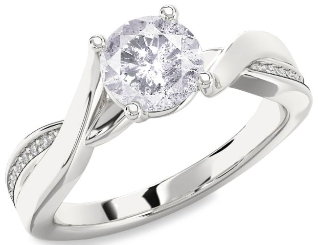 Salt & Pepper Diamond Silver Round Solitaire Engagement Ring