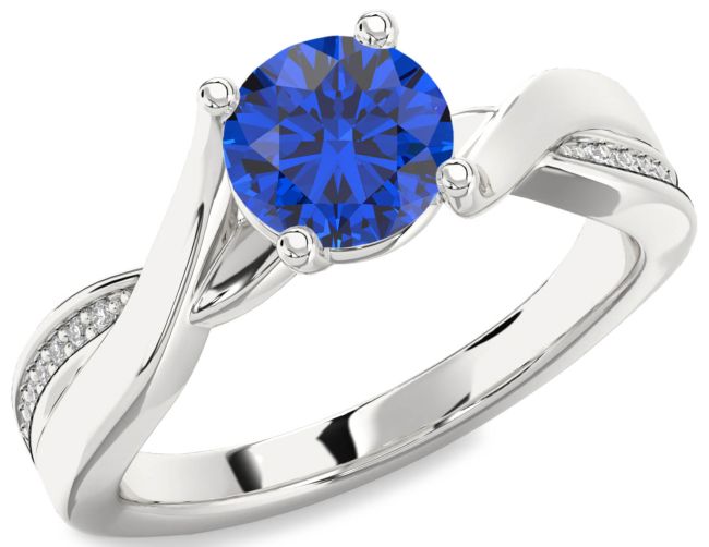 Diamond Blue Sapphire White Gold Round Solitaire Engagement Ring