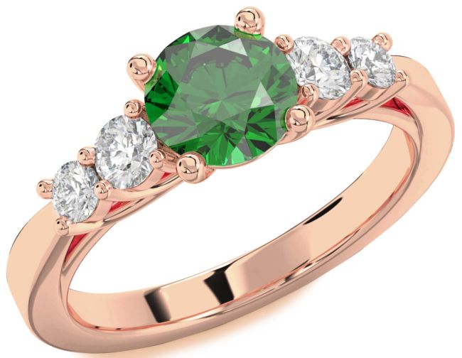 Diamond Emerald Rose Gold Round Engagement Ring