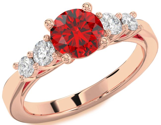 Diamond Ruby Rose Gold Round Engagement Ring