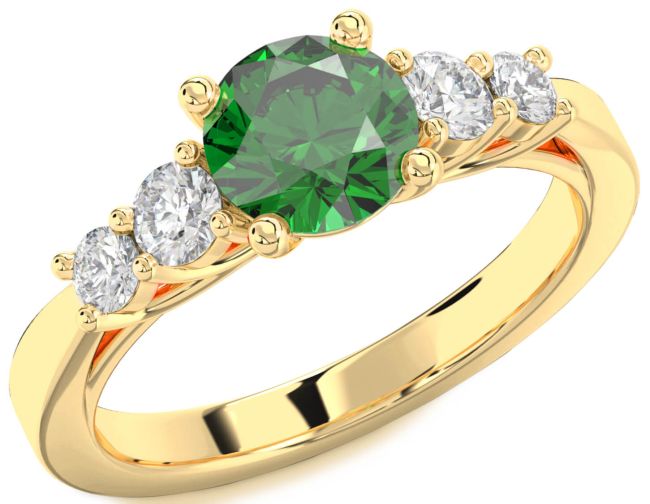 Diamond Emerald Gold Round Engagement Ring